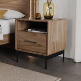 BDi Linq Nightstand in Natural Walnut, 22-inch, beside a bed