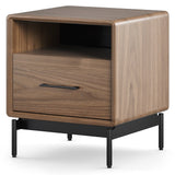 BDi Linq Nightstand in Natural Walnut, 22-inch, angled view, on white