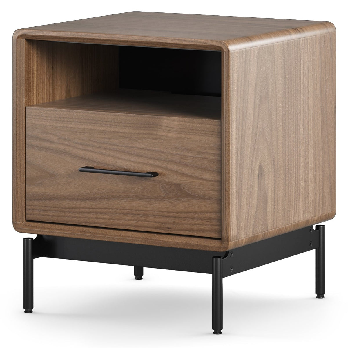 BDi Linq Nightstand in Natural Walnut, 22-inch, angled view, on white