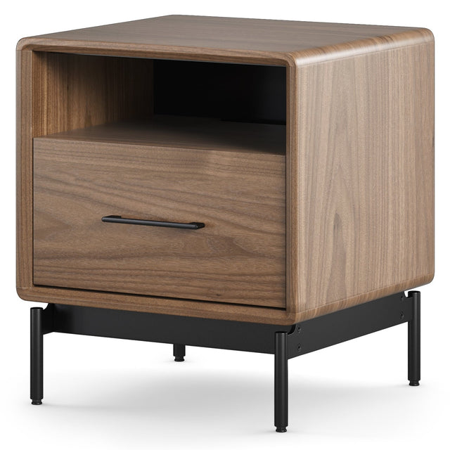 BDi Linq Nightstand in Natural Walnut, 22-inch, angled view, on white