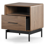 BDi Linq Nightstand in Natural Walnut, 22-inch, drawer open, on white