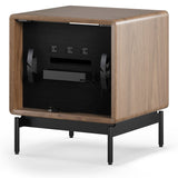 BDi Linq Nightstand in Natural Walnut, 22-inch, back with power hub, on white