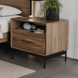 BDi Linq Nightstand in Natural Walnut, 28-inch, beside a bed