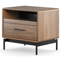 BDi Linq Nightstand in Natural Walnut, 28-inch, angled view, on white