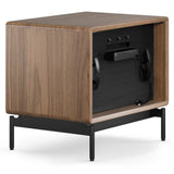 BDi Linq Nightstand in Natural Walnut, 28-inch, back with power hub, on white