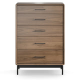BDi Linq 9185 5 Drawer Chest in Natural Walnut, front view, on white