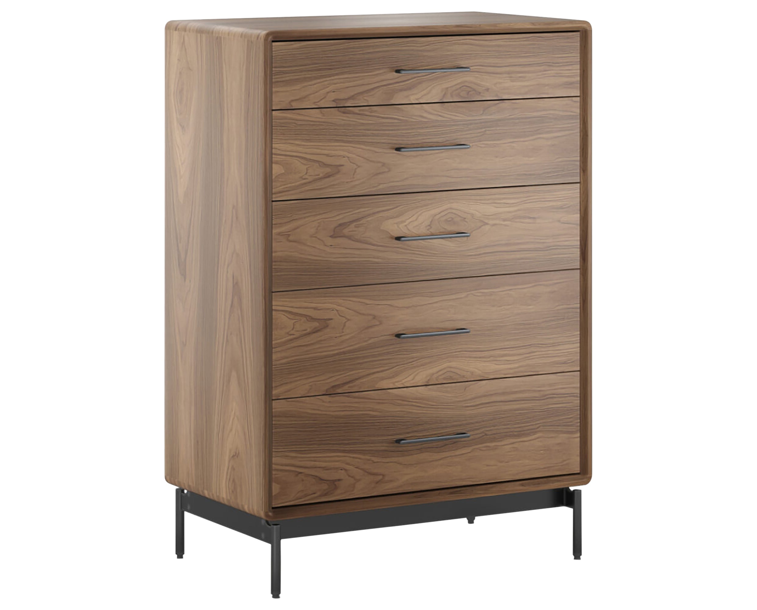 Natural Walnut with Powder Coated Steel | BDI Linq 5 Drawer Chest | Valley Ridge Furniture