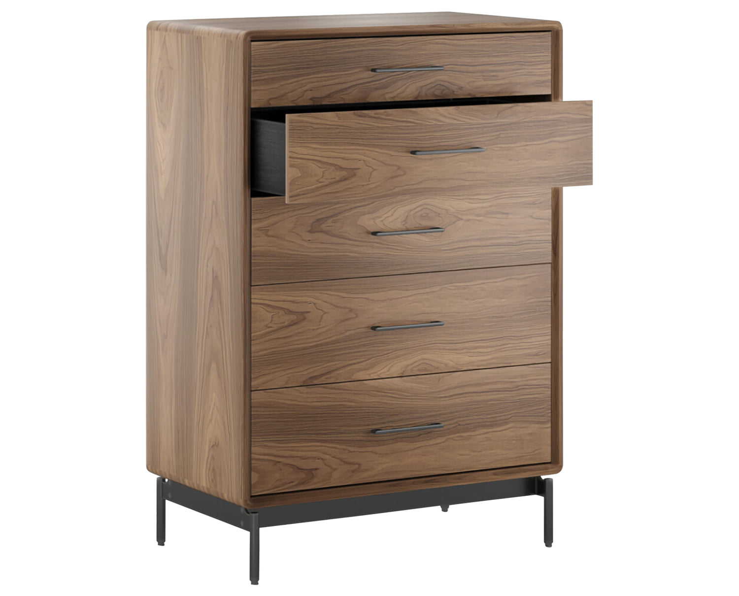 Natural Walnut with Powder Coated Steel | BDI Linq 5 Drawer Chest | Valley Ridge Furniture