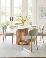 Dash & Albert Crosshatch Hand Micro Hooked Wool Rug in Sky, dining room setting