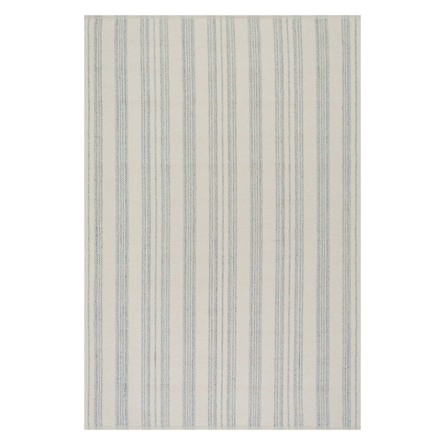 Dash & Albert Nexel Striped Farmhouse Rug in Blue, on white