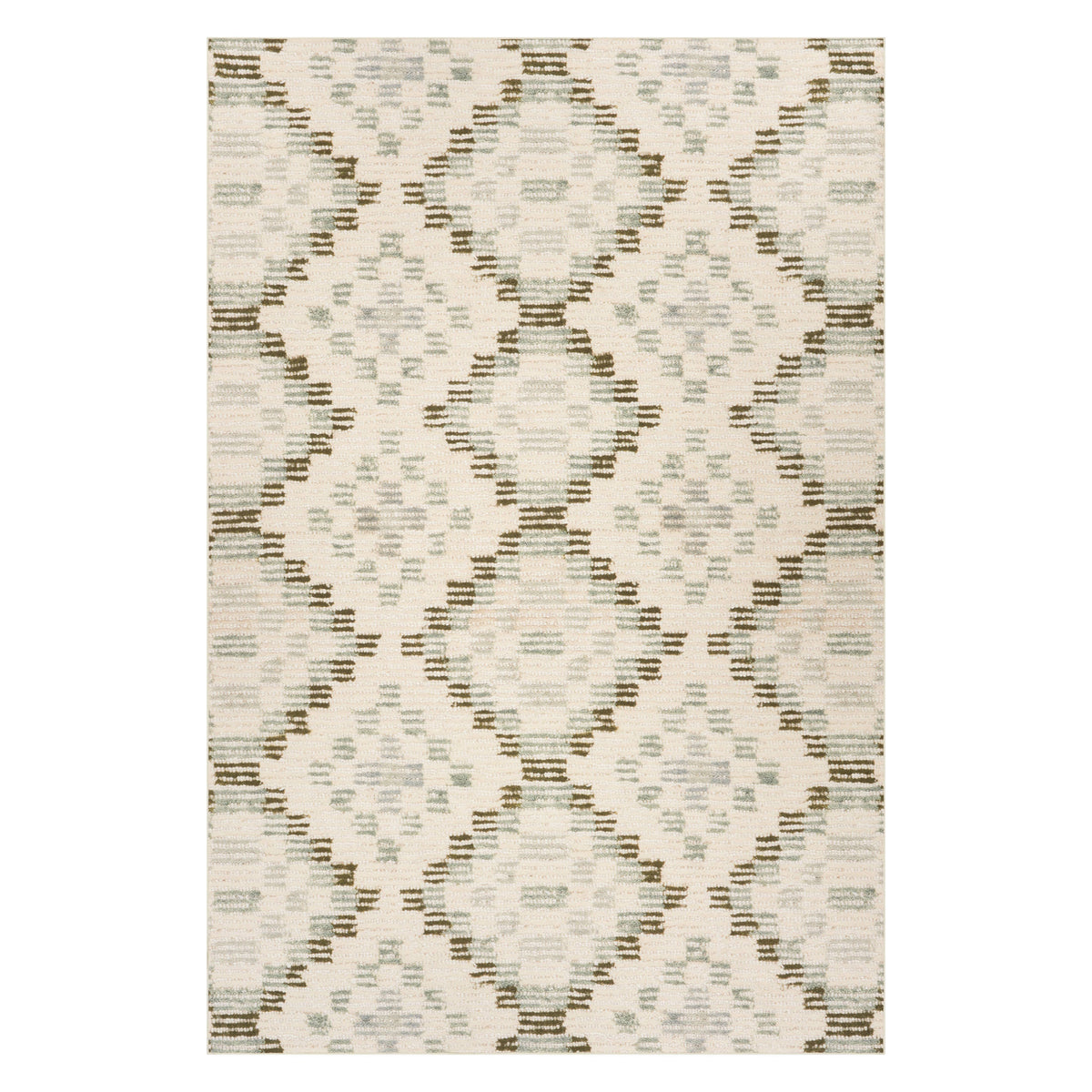 Dash & Albert Orzalla Southwestern Diamond Washable Rug in Green, on white