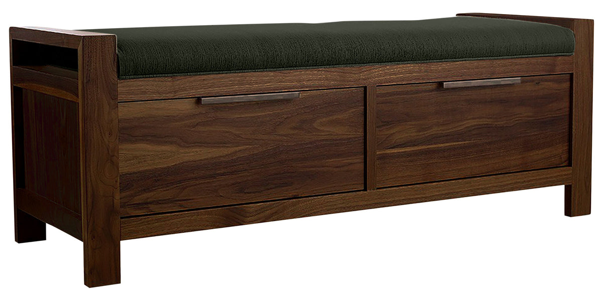 West Bros Phase Bench in 80 Walnut, with Ballad 059 upholstery, on white