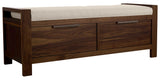 West Bros Phase Bench in 80 Walnut, with Dean 061 upholstery, on white