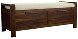 West Bros Phase Bench in 80 Walnut, with Neil 010 upholstery, on white