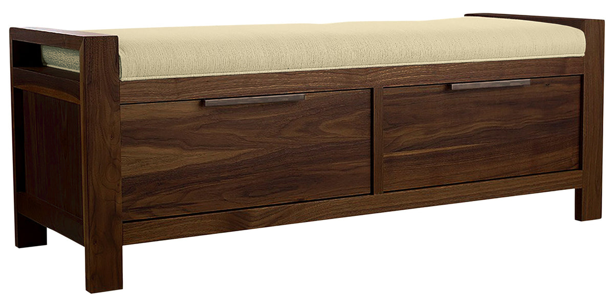 West Bros Phase Bench in 80 Walnut, with Neil 020 upholstery, on white