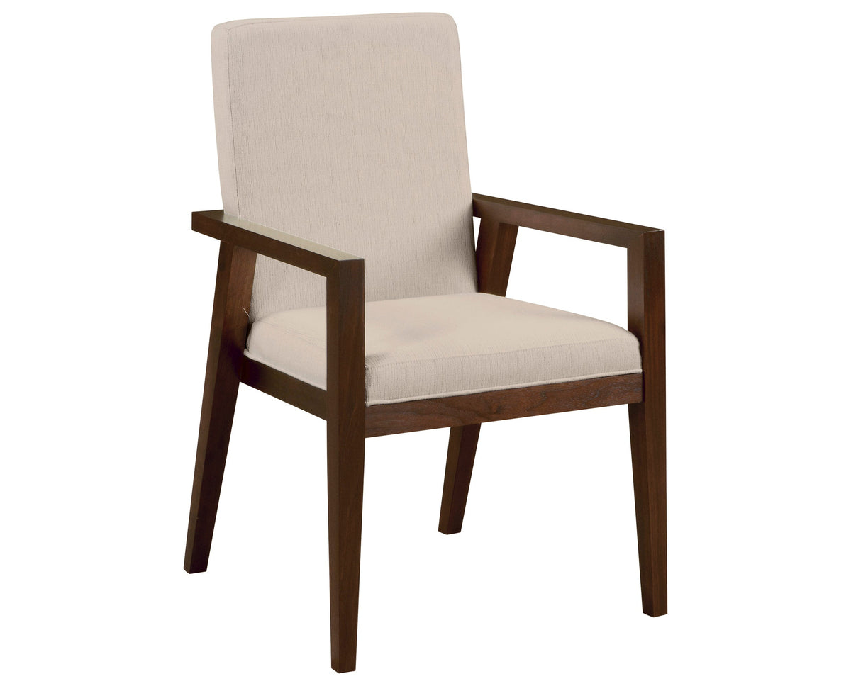 West Bros Phase Parson Style Arm Chair in 80 Walnut, with Dean 061 upholstery, on white