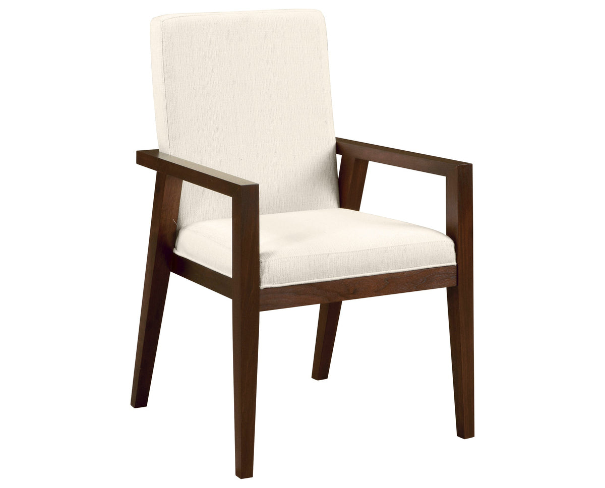 West Bros Phase Parson Style Arm Chair in 80 Walnut, with Wonderful 010 upholstery, on white