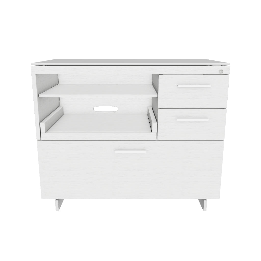BDi Centro 6417 Multi Function Cabinet in Satin White on Oak with Grey Glass, 3D model