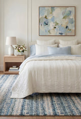 Dash & Albert Paint Chip Hand Micro Hooked Wool Rug in Blue, bedroom setting