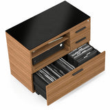 BDi Sequel 20 6117 Multi Function Cabinet in Natural Walnut, with a black base, file drawer open, from above