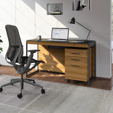 BDi Sequel 20 6103 Compact Laptop Desk in Natural Walnut, with a black frame, mobile file and multi-function cabinet, in a home office