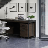 BDi Sequel 20 6107 Mobile File Cabinet in Charcoal Stained Ash, under a desk, in an office under a stair