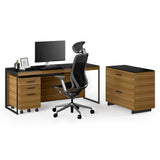 BDi Sequel 20 6101 Desk in Natural Walnut, with a black frame, mobile file and lateral file, on white