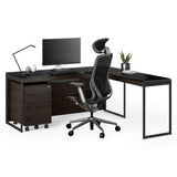 BDi Sequel 20 6101 Desk in Charcoal Stained Ash, with a black frame, return and mobile file, on white