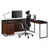 BDi Sequel 20 6101 Desk in Chocolate Stained Walnut, with a black frame, return and mobile file, on white