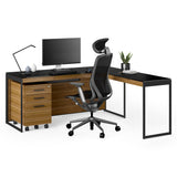 BDi Sequel 20 6101 Desk in Natural Walnut, with a black frame, return and mobile file, on white
