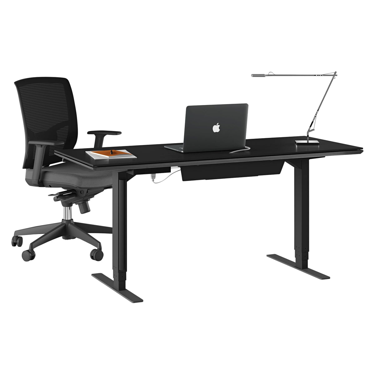 BDi Sequel 20 Sit + Stand Desk in Charcoal Stained Ash, on white