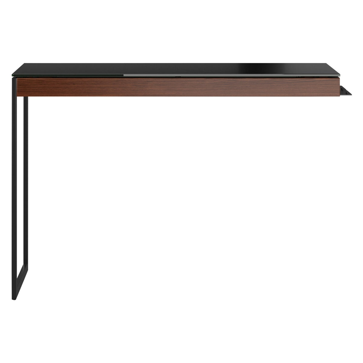BDi Sequel 20 6112 Desk Extension in Chocolate Stained Walnut, on white, Black metal colour