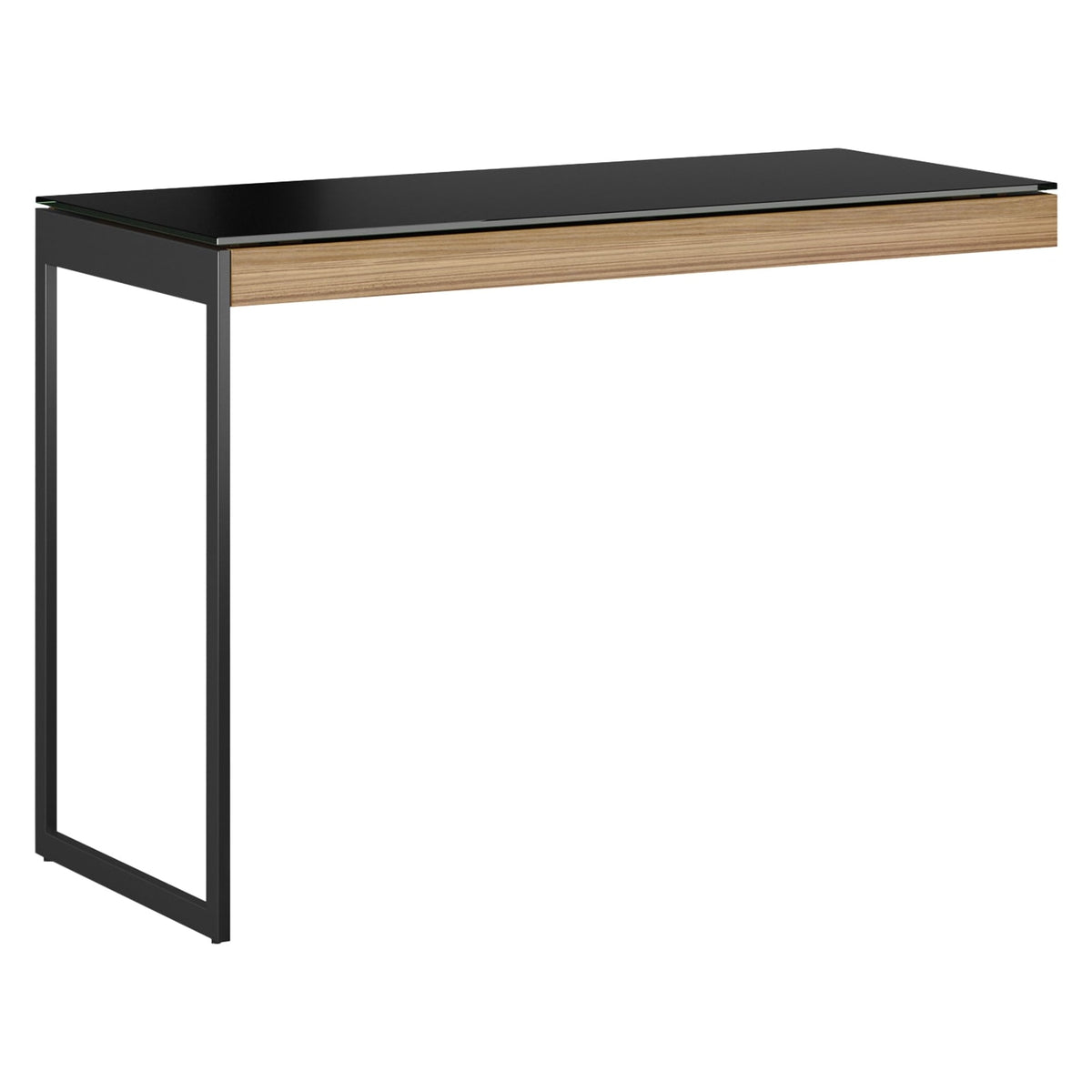 BDi Sequel 20 6112 Desk Extension in Natural Walnut, on white, Black metal colour