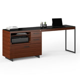 BDi Sequel 20 6117 Multi Function Cabinet in Chocolate Stained Walnut, with a black base, supporting a desk return, on white