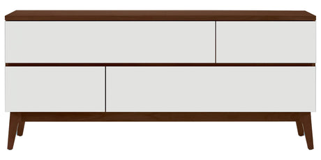 West Bros Serra 4 Drawer Dresser in 80 Walnut, with Mist Lacquer drawer fronts, on white