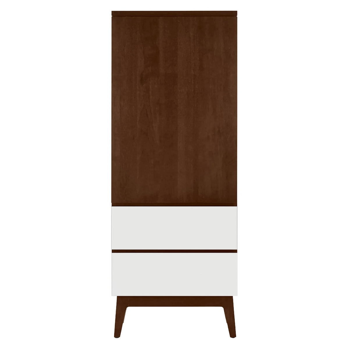 West Bros Serra Dressing Tower in 80 Walnut, with Mist Lacquer drawer fronts, on white