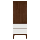 West Bros Serra Dressing Tower in 80 Walnut, with Mist Lacquer drawer fronts, on white