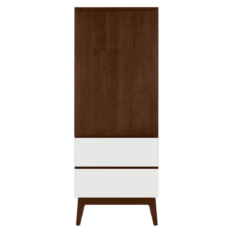 West Bros Serra Dressing Tower in 80 Walnut, with Mist Lacquer drawer fronts, on white