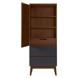 West Bros Serra Dressing Tower in 80 Walnut, with Slate Lacquer drawer fronts, door open