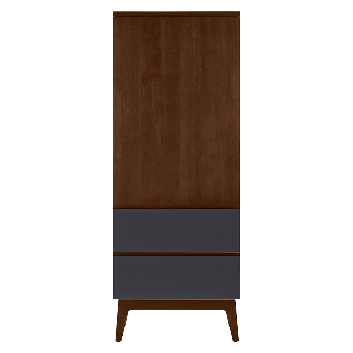 West Bros Serra Dressing Tower in 80 Walnut, with Slate Lacquer drawer fronts, on white