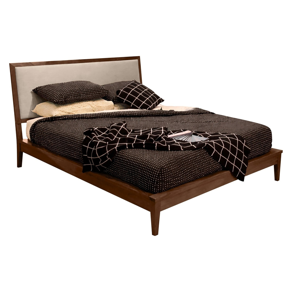 West Bros Serra Platform Bed in 80 Walnut, with the Dean 061 headboard, on white