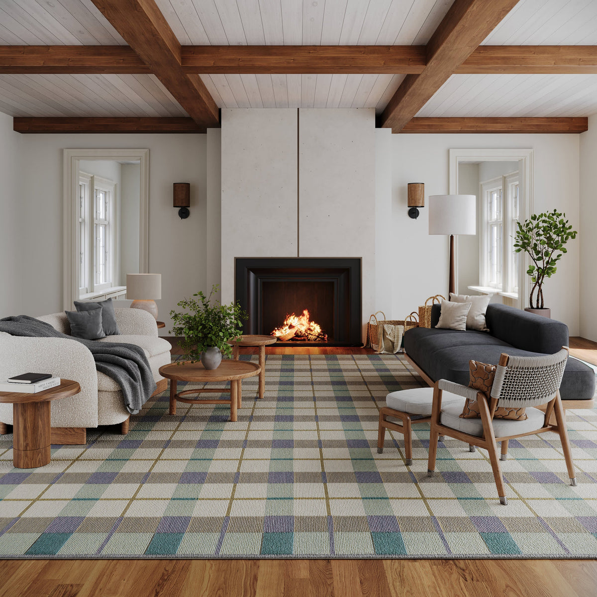Dash & Albert Sundara Modern Plaid Indoor/Outdoor Rug in Blue Multi, photo 3