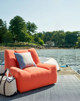 Dash & Albert Herringbone Handwoven Indoor/Outdoor Rug in Indigo / White, dock setting