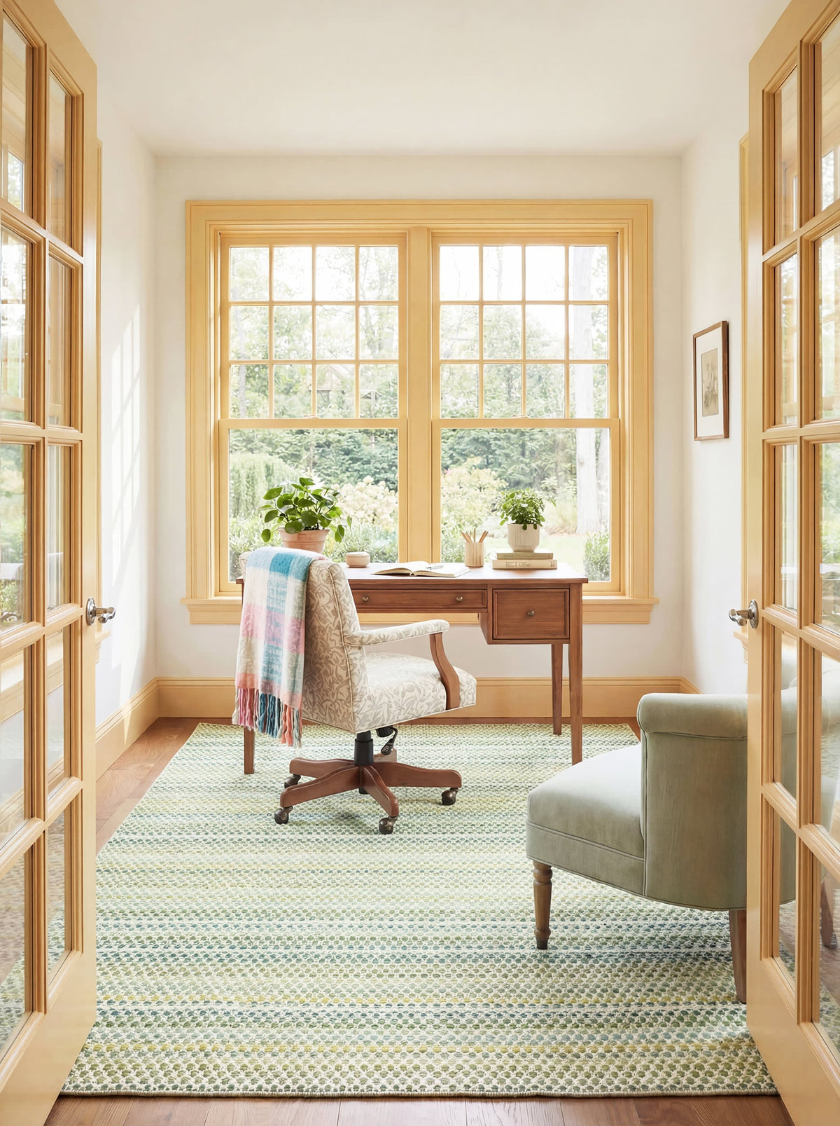 Dash & Albert Poppy Handwoven Wool Rug in Moss, study setting