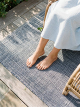 Dash & Albert Fusion Handwoven Indoor/Outdoor Rug in Blue, deck close-up