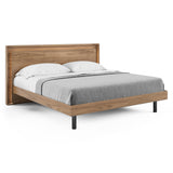 BDi Linq Up-Linq Bed in Natural Walnut, king, angled view, headboard light on