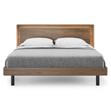 BDi Linq Up-Linq Bed in Natural Walnut, king, front view, headboard light on