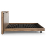BDi Linq Up-Linq Bed in Natural Walnut, king frame with slats set low, angled view