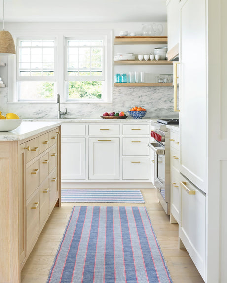Dash & Albert Hillsgrove Stripe Handwoven Cotton Rug in Denim, kitchen runner