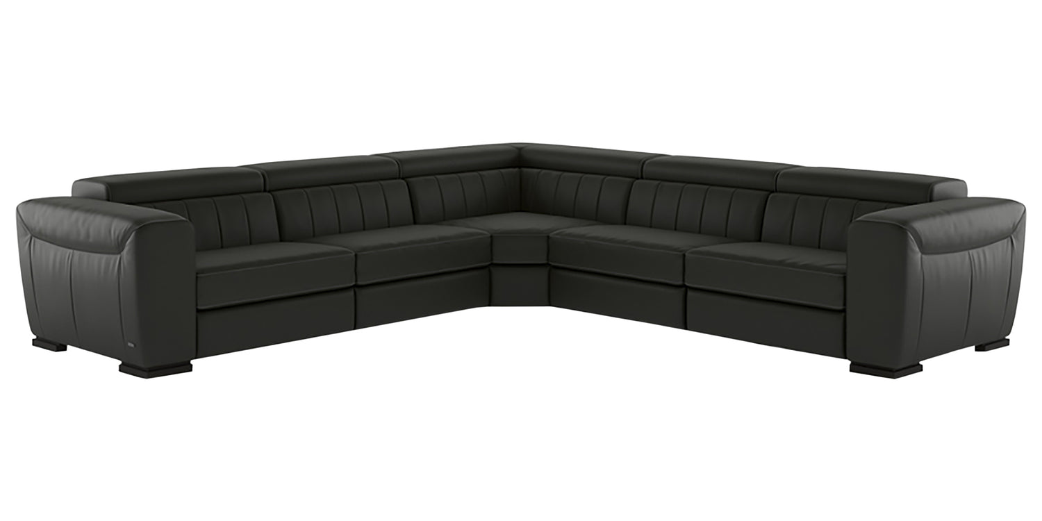 Le Mans Leather Dark Grey with Wenge Wood | Natuzzi Forza Modular Corner Sofa w/Relax Function | Valley Ridge Furniture